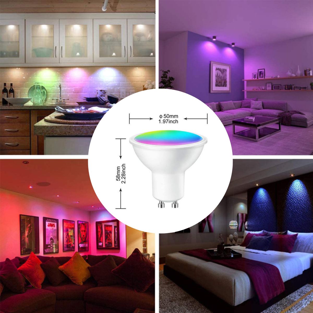 D MOTICA - Ampolleta Gu10 Wifi Inteligente 5w 220v Blancos + Colores Rgb