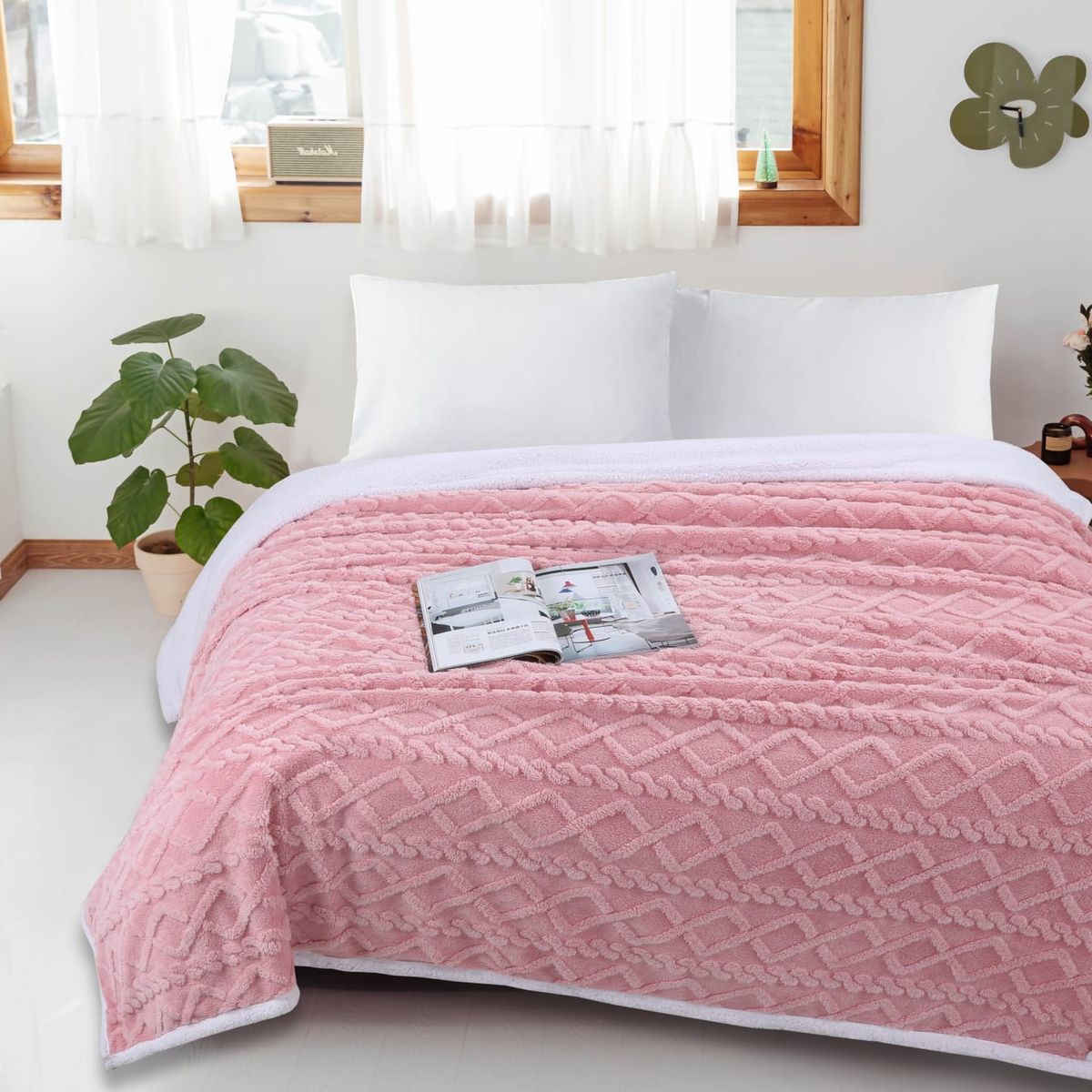 GENERICO - Frazada Sherpa Polar - Manta termica 2 plazas Ropa de cama Rosado