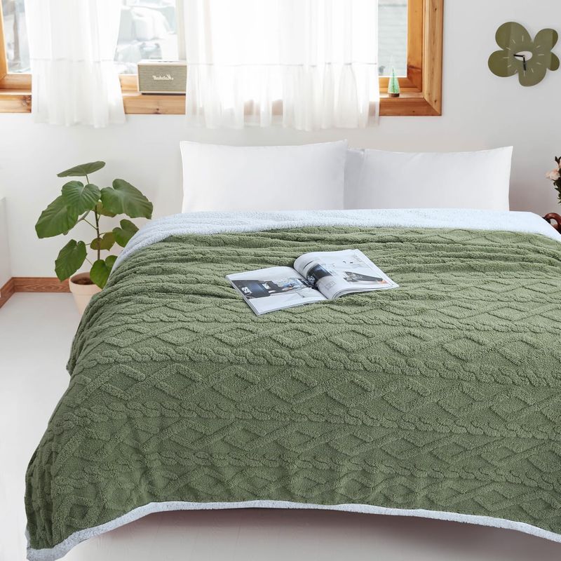 GENERICO - Frazada Sherpa Polar - Manta termica 2 plazas Ropa de cama Verde