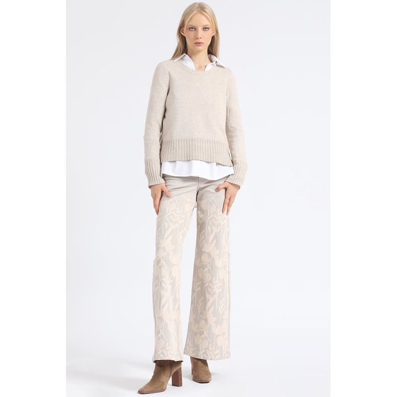 LIOLA - Pantalon Ancho Estampado Degrade, Tiro Medio, Beige Liola