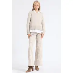 LIOLA - Pantalon Ancho Estampado Degrade, Tiro Medio, Beige