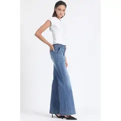 LIOLA - Jeans Palazzo Tiro Medio, Aplicación Cadena, Azul