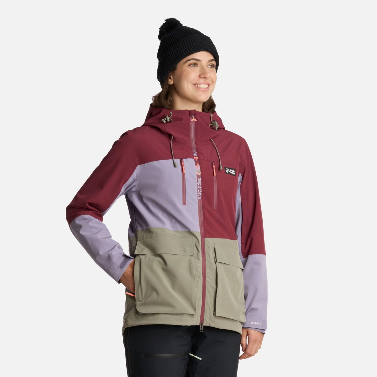 HAKA HONU - Chaqueta Mujer Viento Blanco Burdeo Haka Honu
