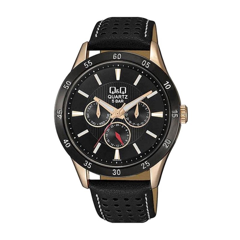 Q&Q - Reloj Ce02j532y Hombre Analogo Cuero - Negro