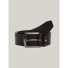 TOMMY HILFIGER - Cinturón Denton De Cuero Con Logo Esmaltado Negro