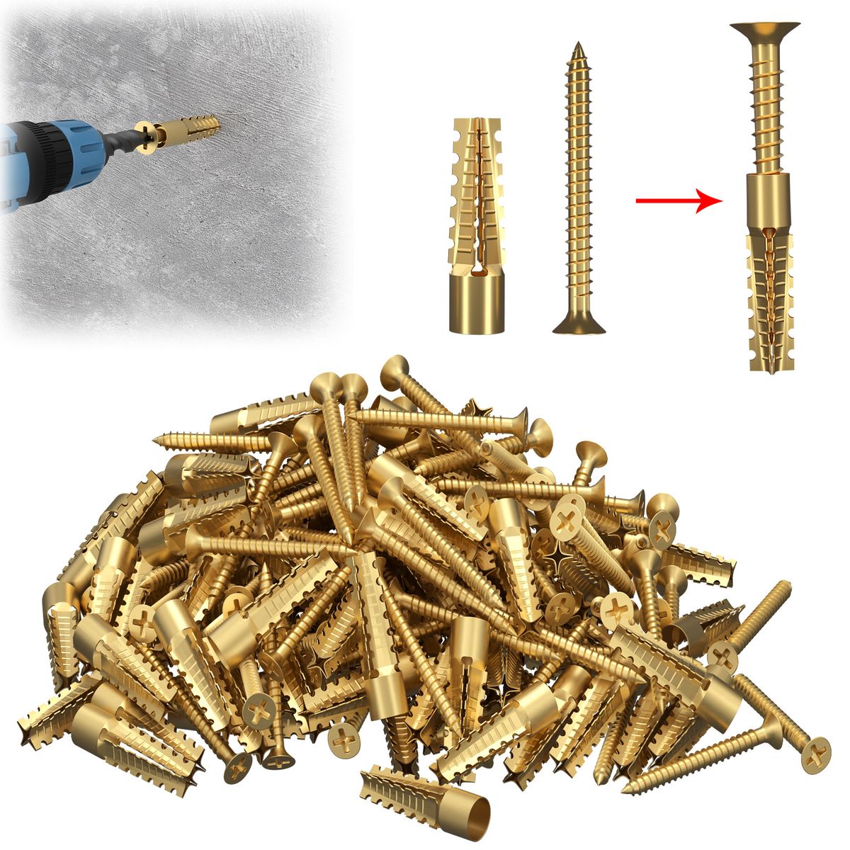 AIZO - Kit 200 Anclas Metálicas M6X30 Zincado Pared Hueca Hormigón