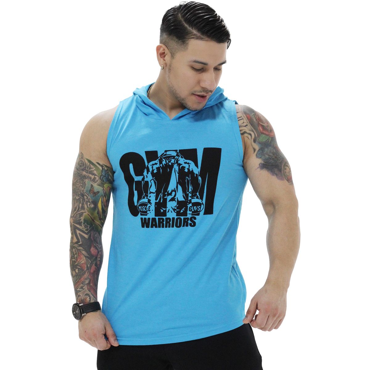 ADEMAN - Polera Musculosa Capucha gym warrior manga cero