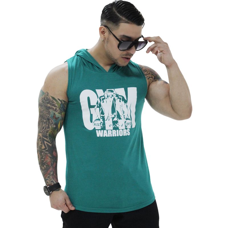 ADEMAN - Polera Musculosa Capucha gym warrior manga cero