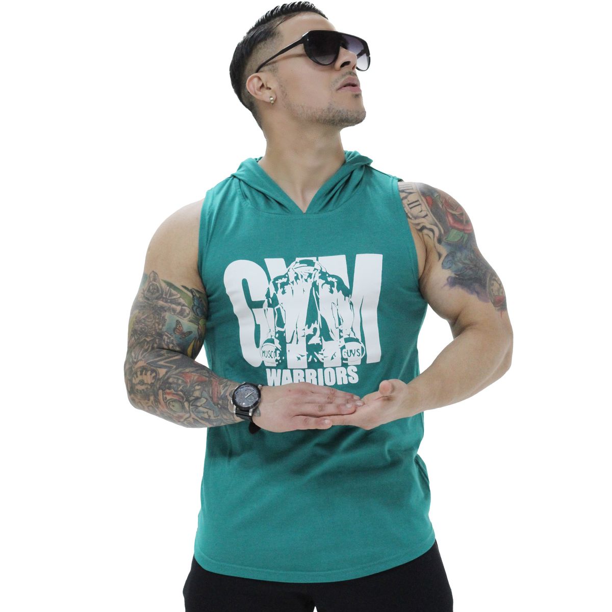 ADEMAN - Polera Musculosa Capucha gym warrior manga cero