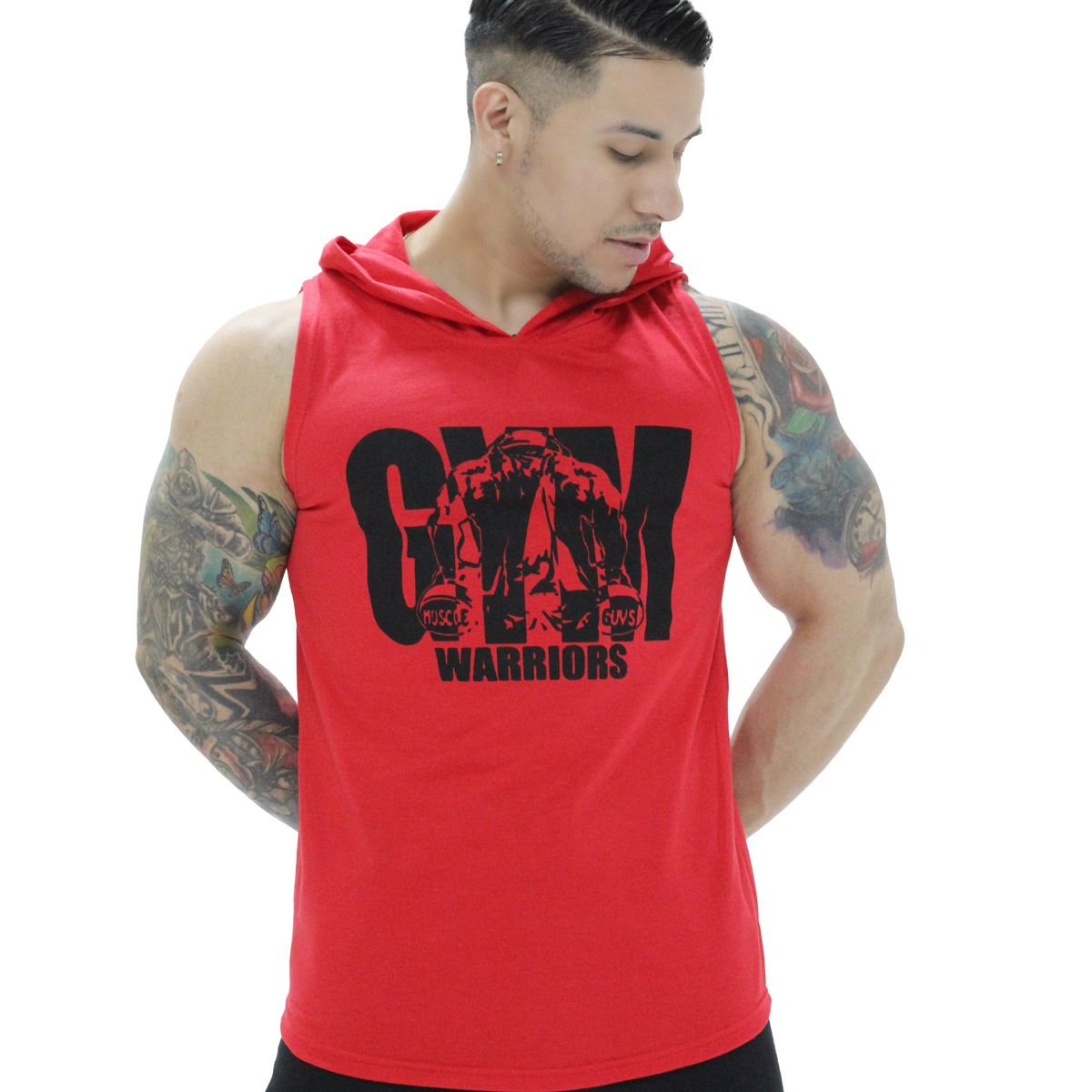 ADEMAN - Polera Musculosa Capucha gym warrior manga cero