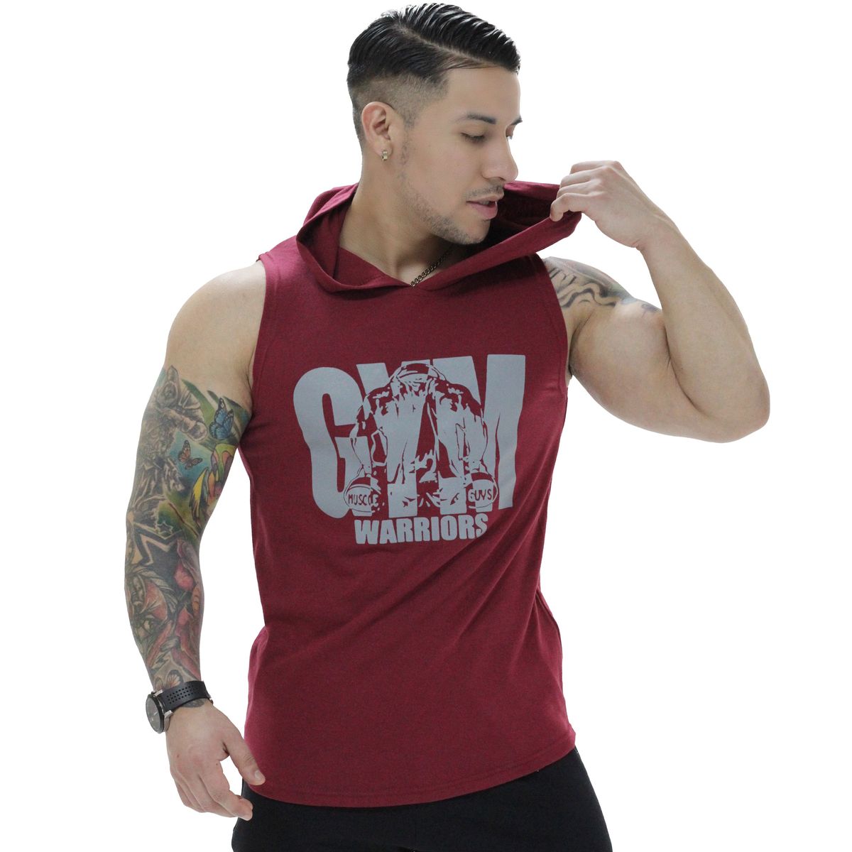 ADEMAN - Polera Musculosa Capucha gym warrior manga cero