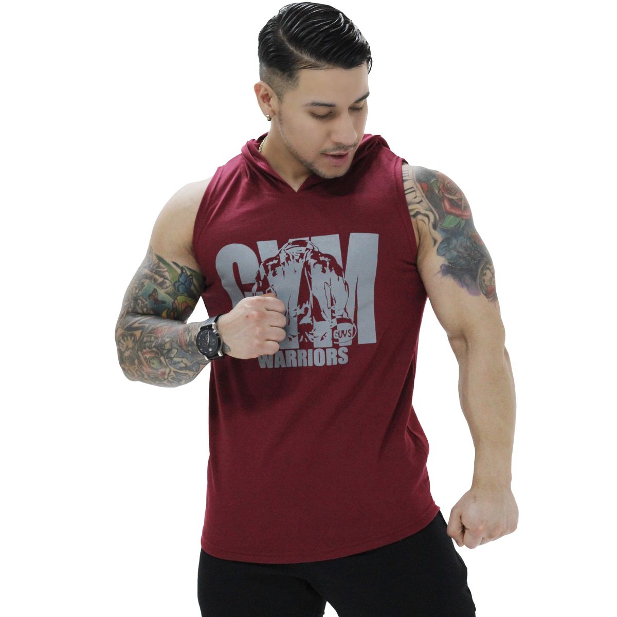 ADEMAN - Polera Musculosa Capucha gym warrior manga cero