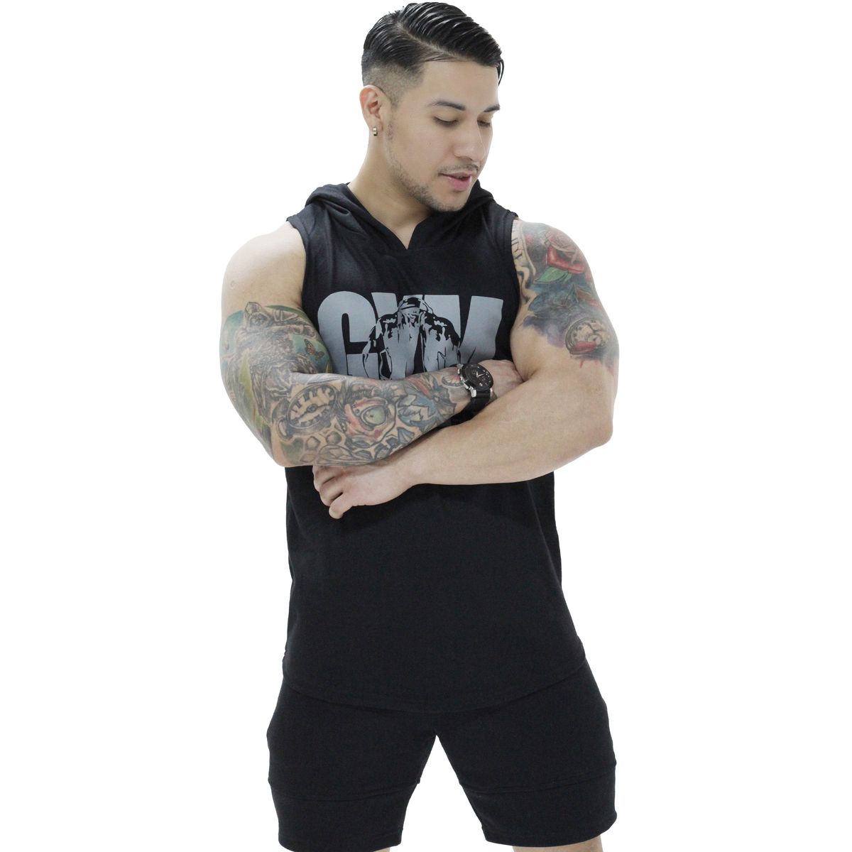ADEMAN - Polera Musculosa Capucha gym warrior manga cero