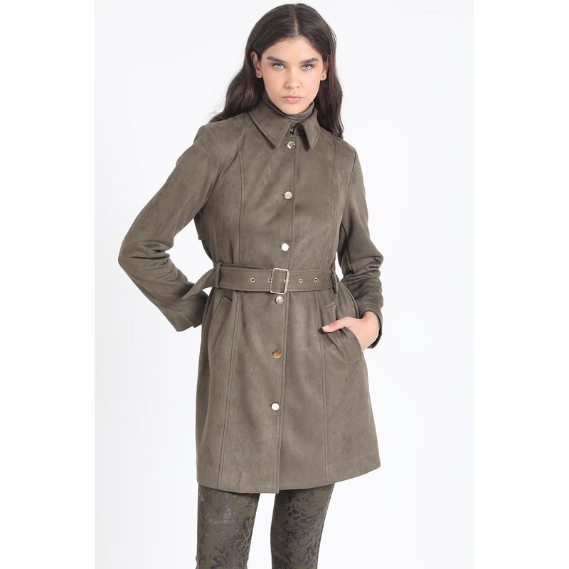 LIOLA - Trench Efecto Gamuza, Forro Estampado, Militar Liola