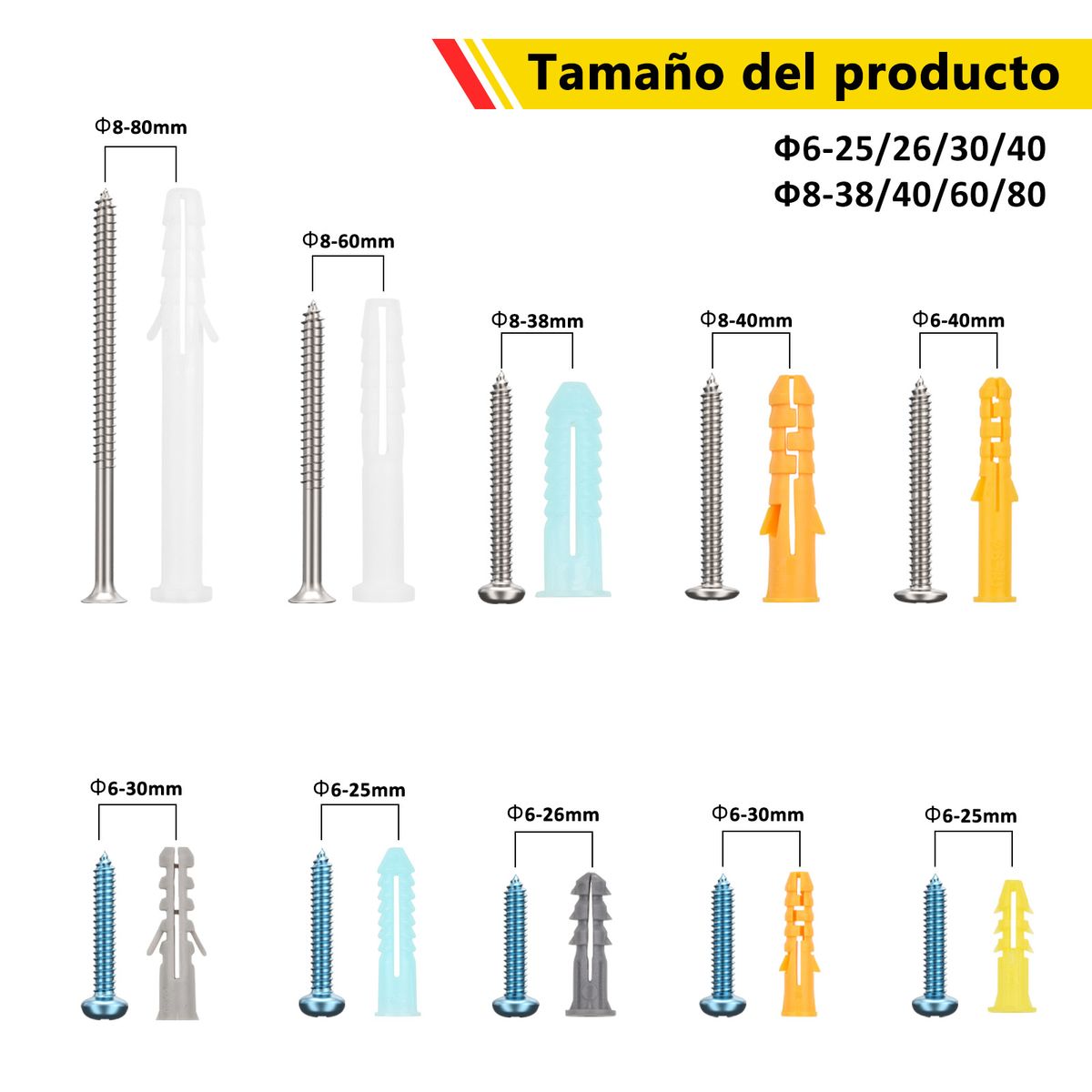 AIZO - Kit Anclas Plásticas y Tornillos M4M5 300unid Fijación Segura Pared…