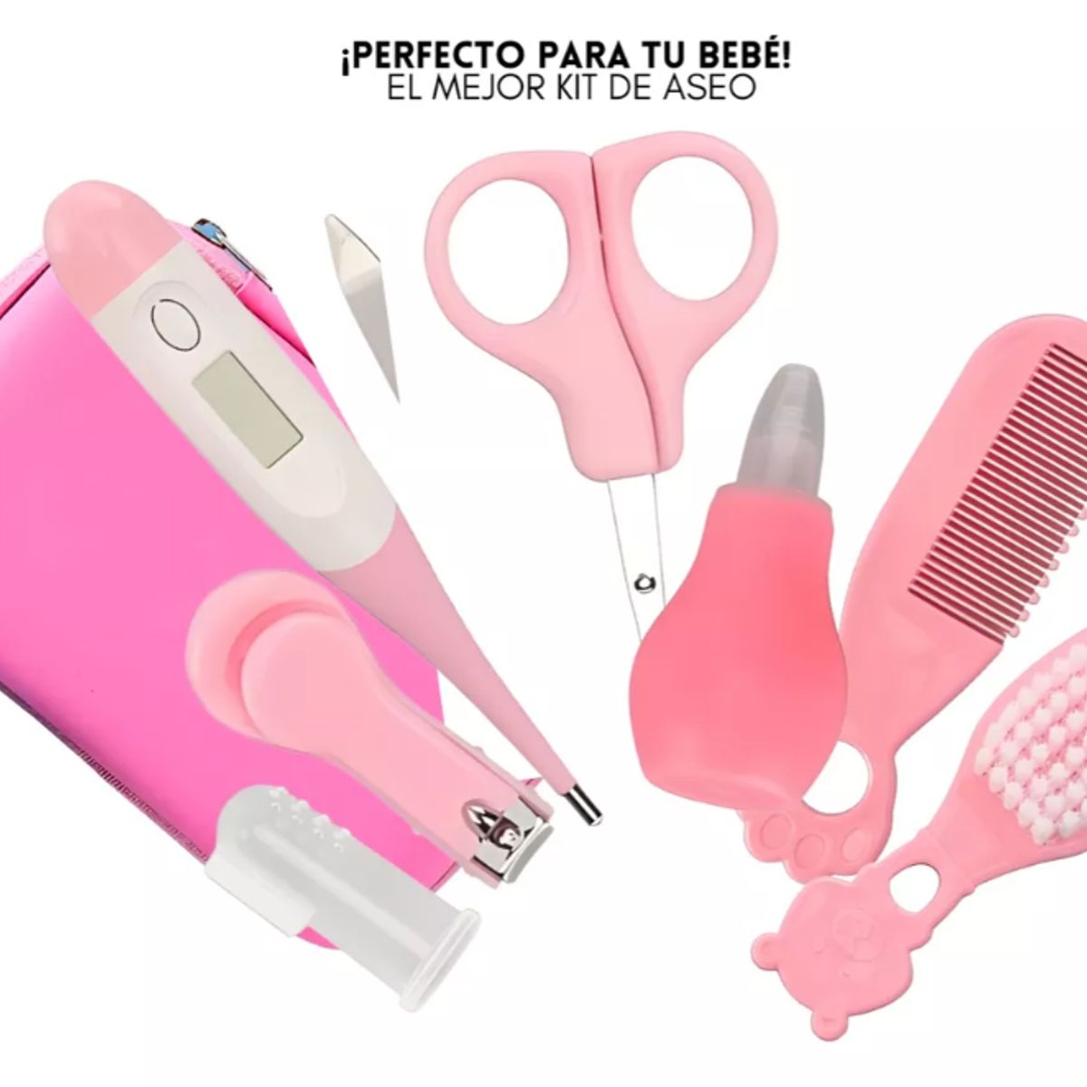 GENERICO - Kit de higiene cuidado y aseo para bebes rosado