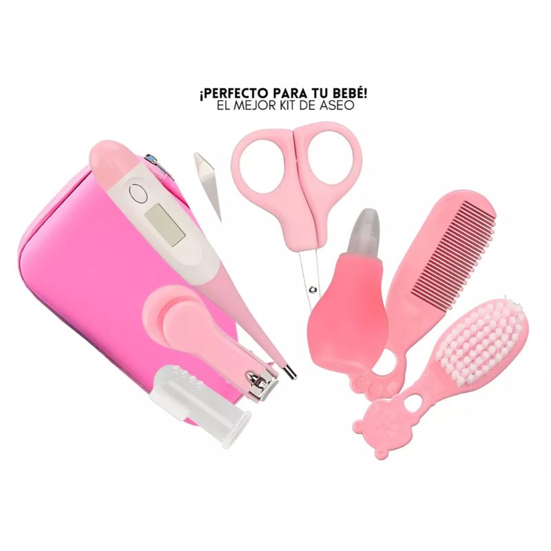 GENERICO - Kit de higiene cuidado y aseo para bebes rosado
