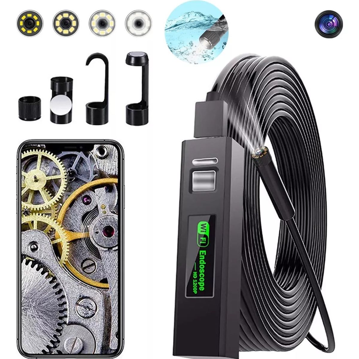 GENERICO - Endoscópica WiFi Cámara 720p 8 Luce Led 5m 8mm para iOS/Android