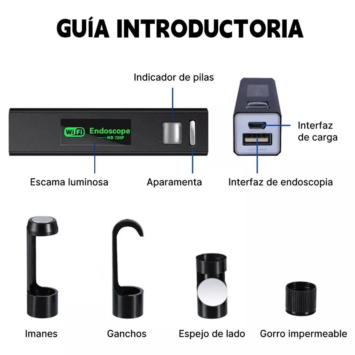 GENERICO - Endoscópica WiFi Cámara 720p 8 Luce Led 5m 8mm para iOS/Android