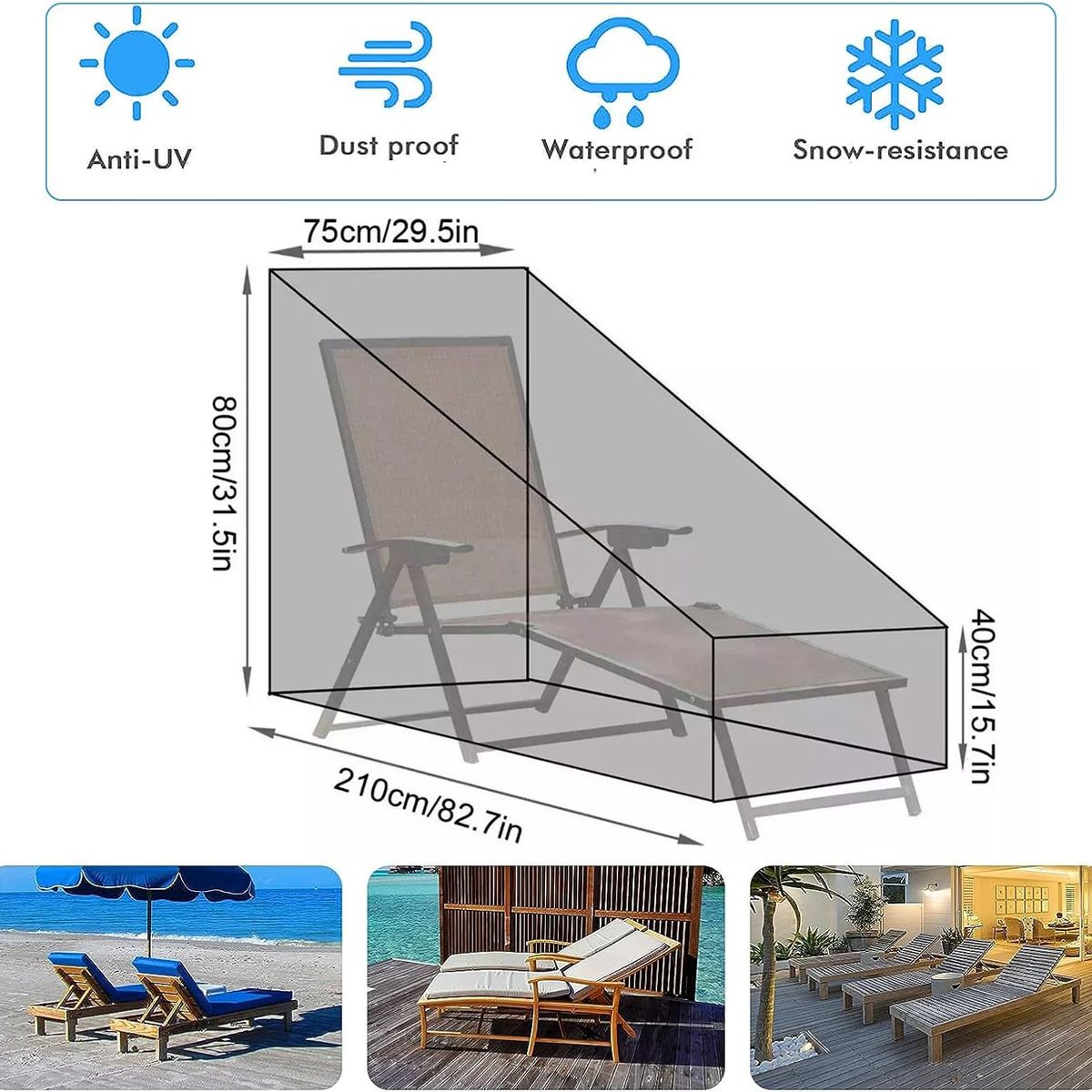 KUANGYE - Funda Impermeable Protectora Para tumbona De Jardín