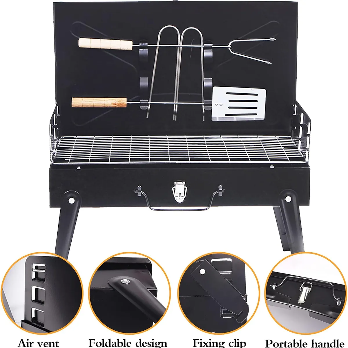 BLUEDREAMER - Parrilla Asados Portátil Carbón Plegable