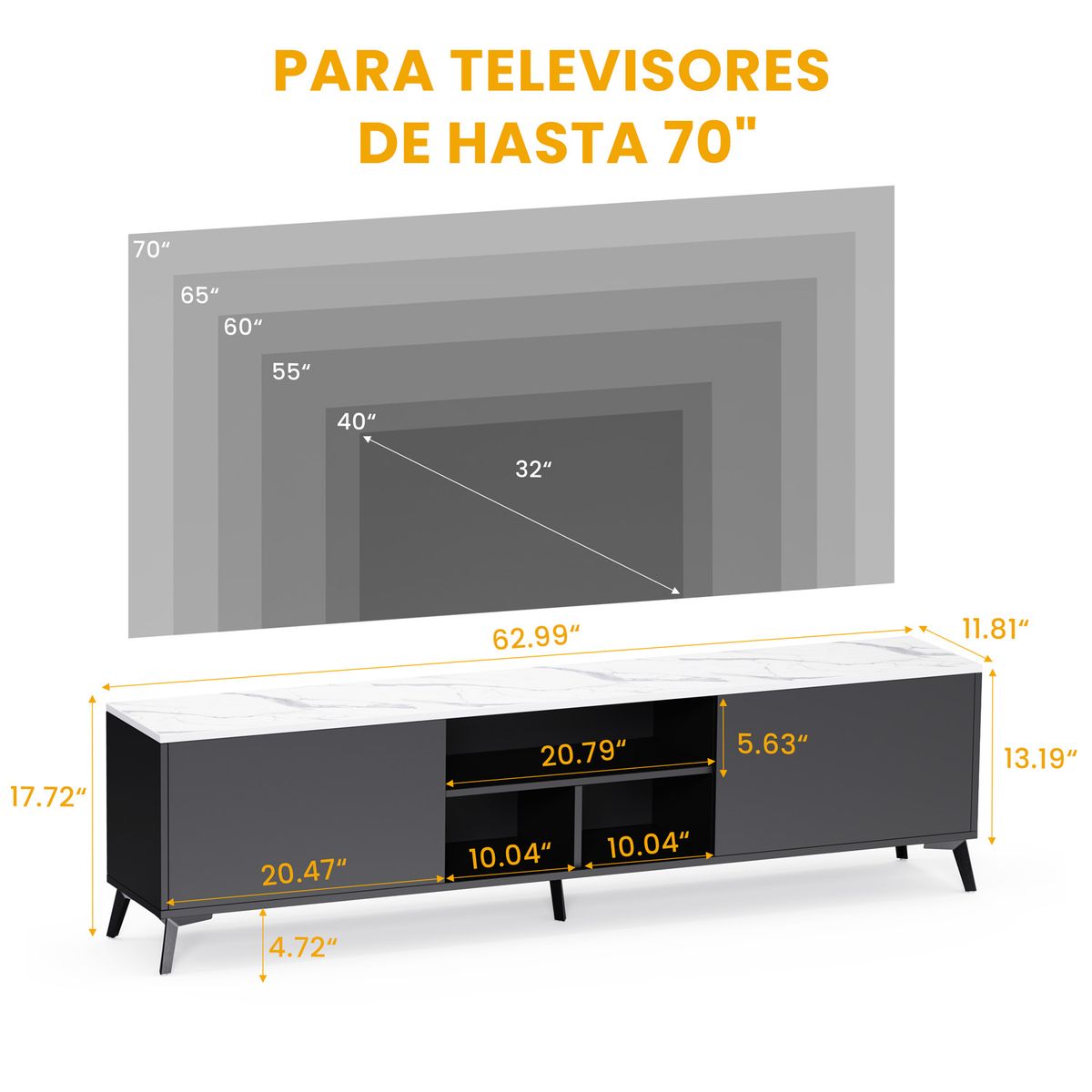 WELDMON - Mueble de TV de 160x30x46cm paraTV de hasta 65 Pulgadas