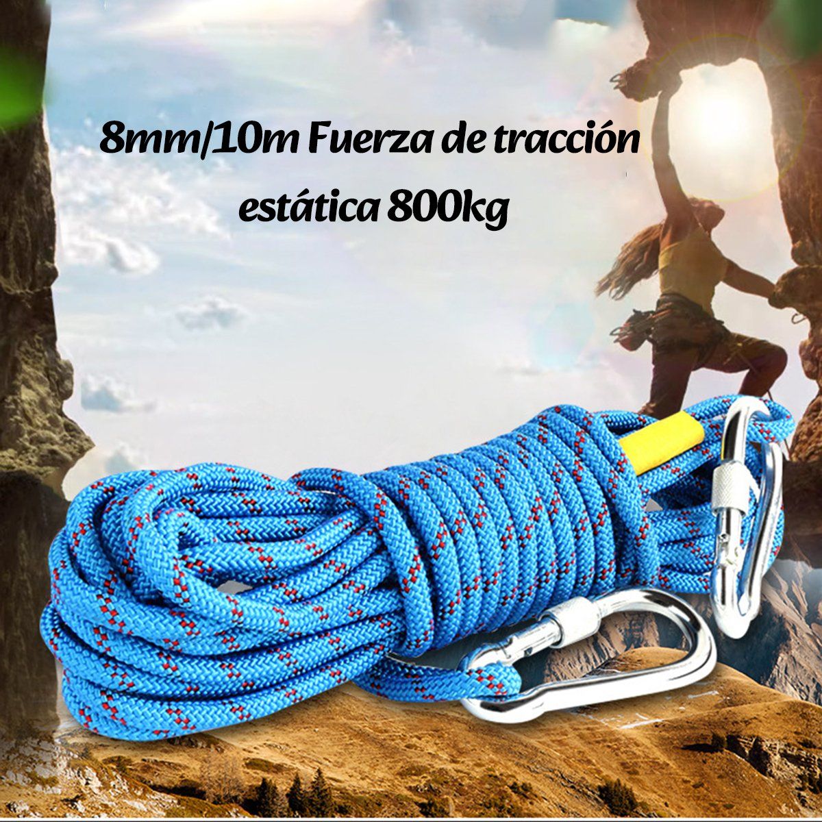 GENERICO - 8mmx10m Cuerda De Escalada Mosquetón De Escalada Con Ganchos