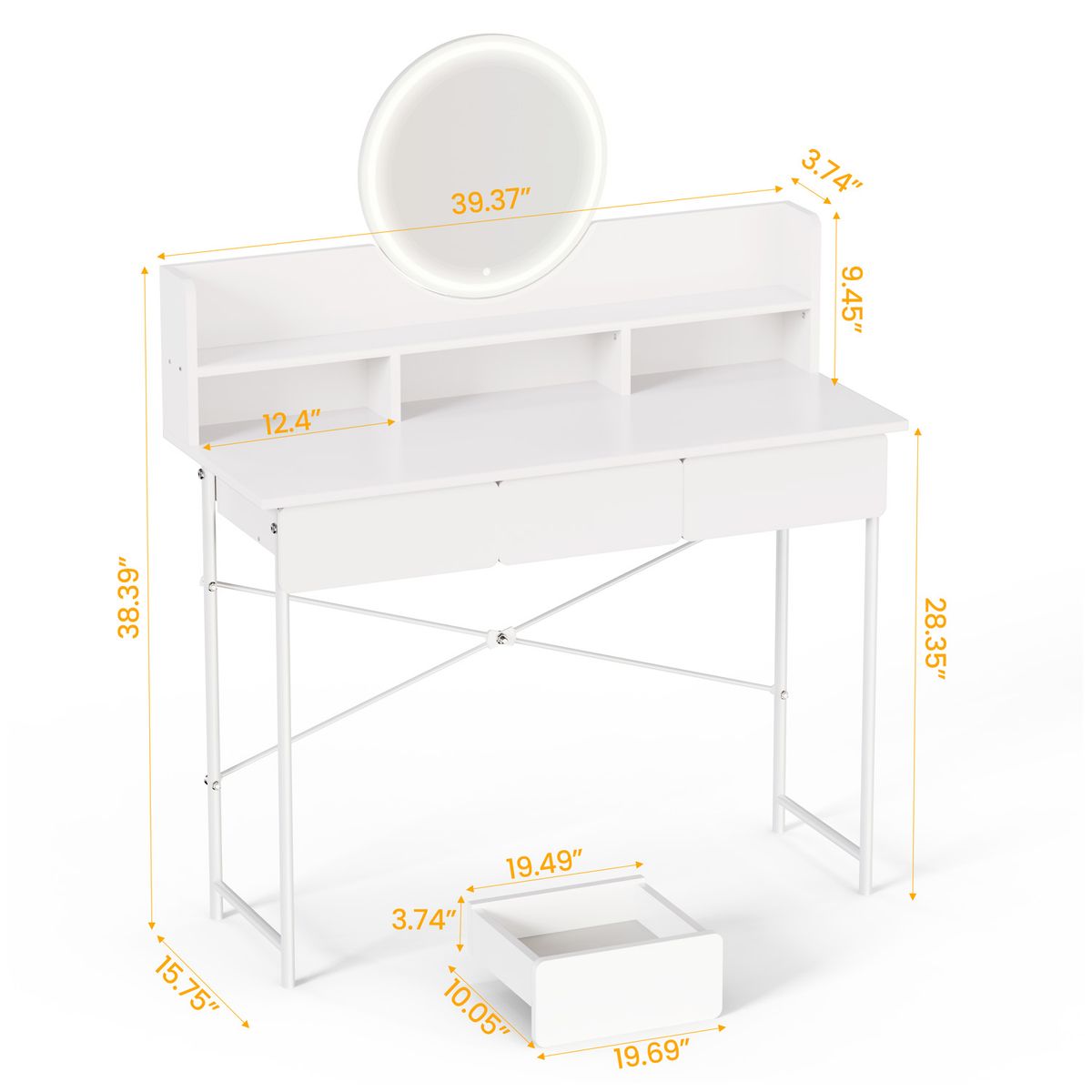 LELOX - Tocador Vanity con 3 Cajones y Luz Led