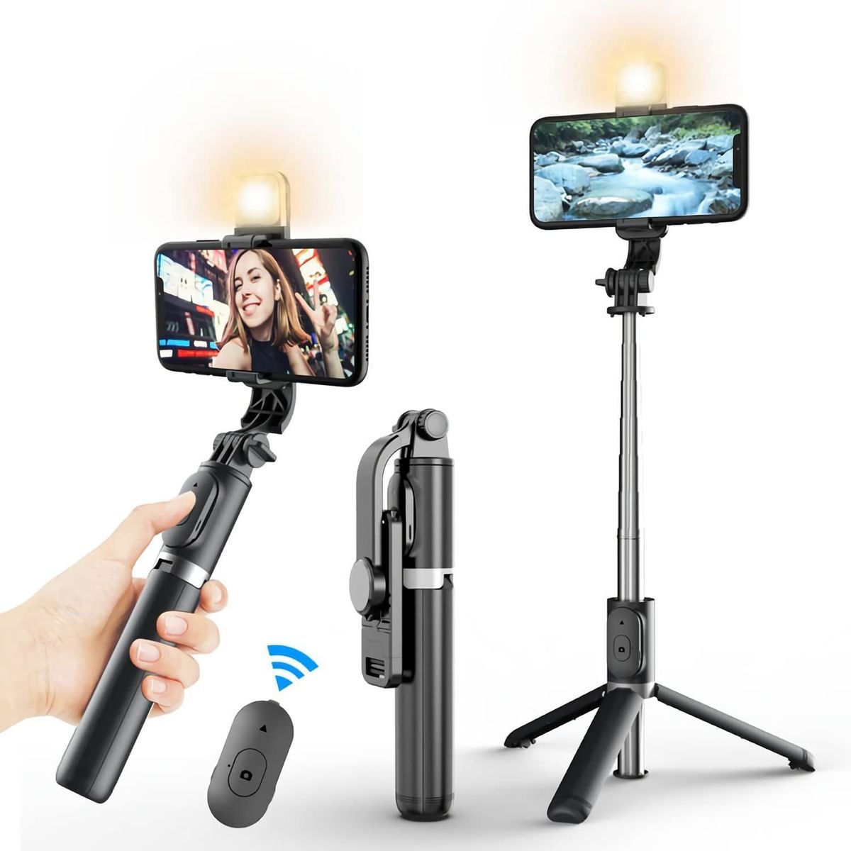 GENERICO - Selfie Stick 2 En 1 Extensible Con Luz Trípode Control Remot