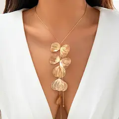 TIOZONEY - Collar largo con dije de hoja de flor en Y para mujer
