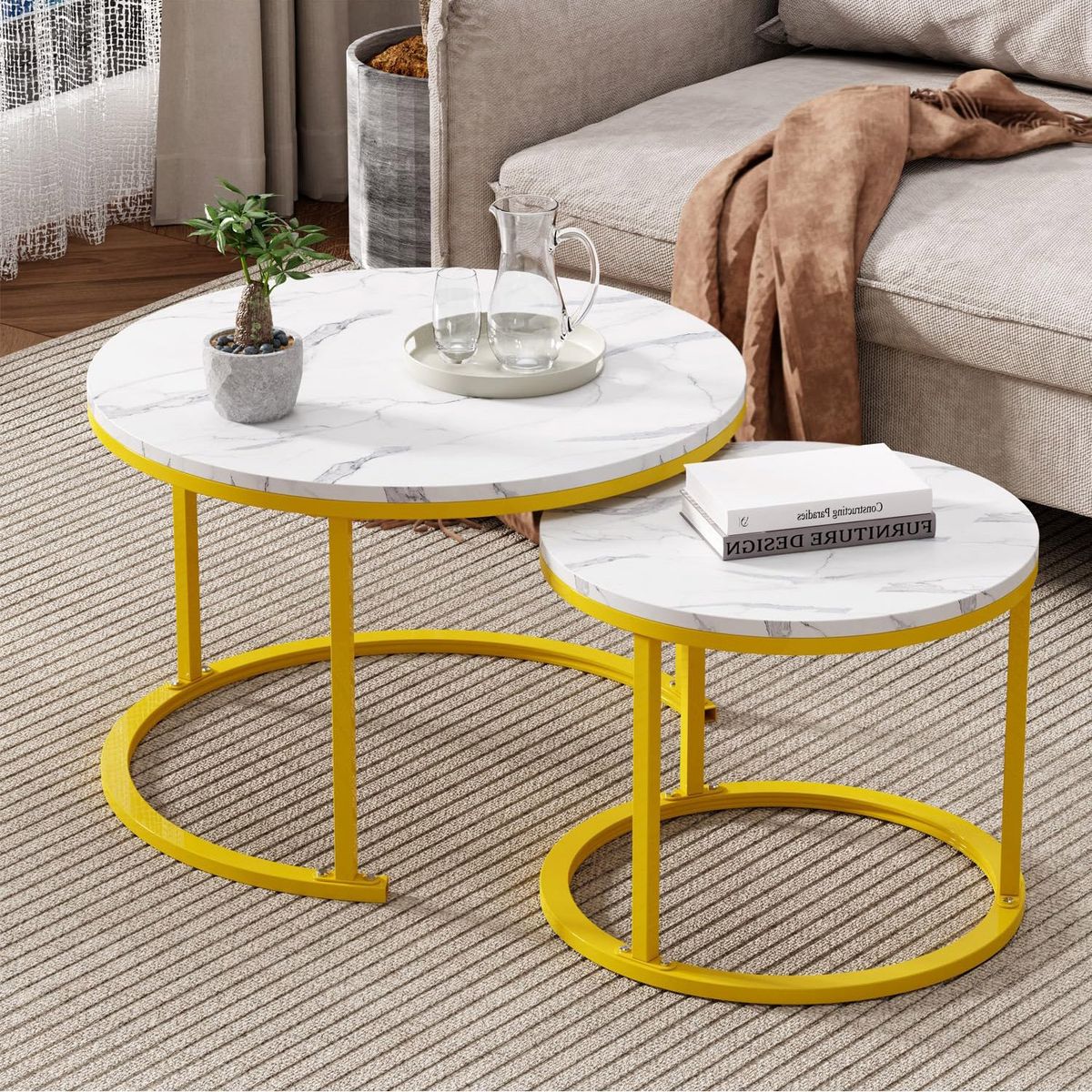 LELOX - 50cm y 70cm Mesa de Centro RedondasEstructura de Metal