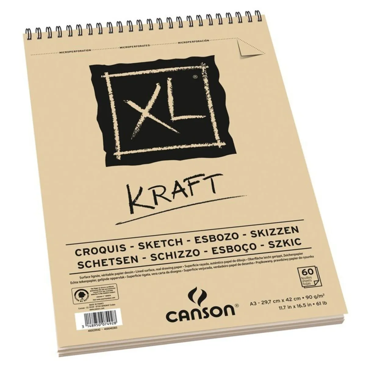 CANSON - Croquera Dibujo Canson XL Kraft 90gr A3 (29 x 42 cm) 60 hjs