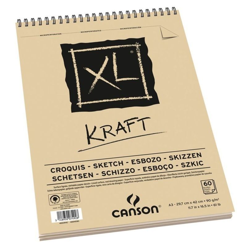 CANSON - Croquera Dibujo Canson XL Kraft 90gr A3 (29 x 42 cm) 60 hjs