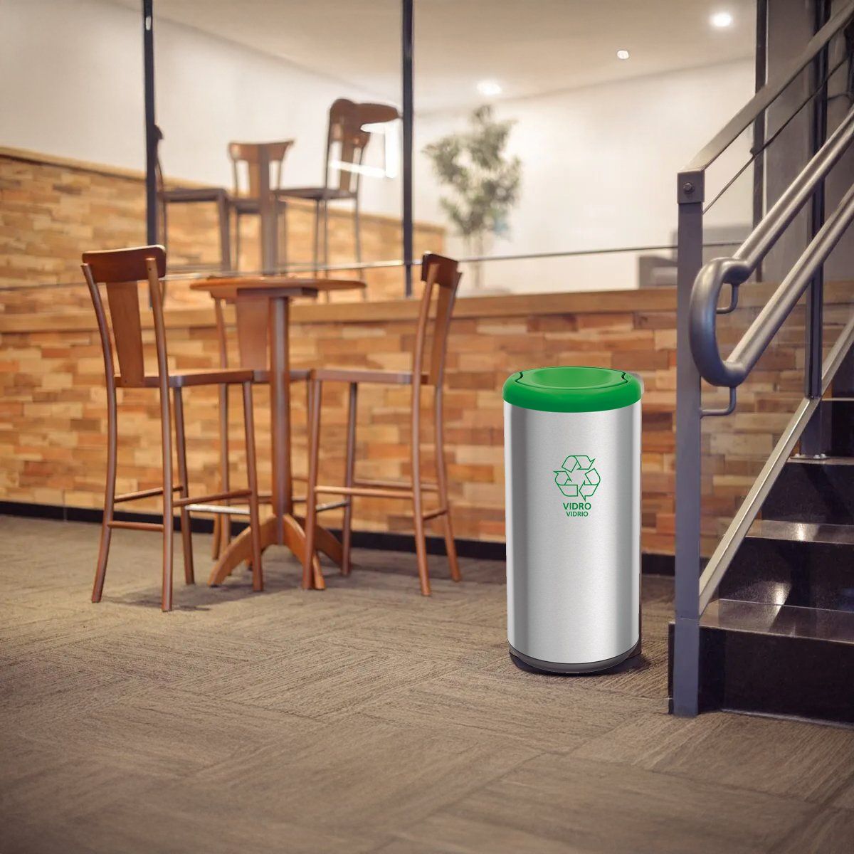 TRAMONTINA - Basurero De Acero Inoxidable 40 L De Capacidad, Aro Verde