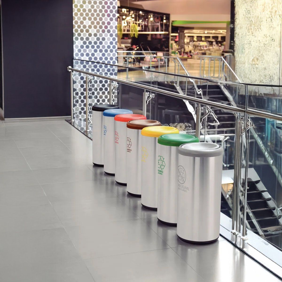 TRAMONTINA - Basurero De Acero Inoxidable 40 L De Capacidad, Aro Café