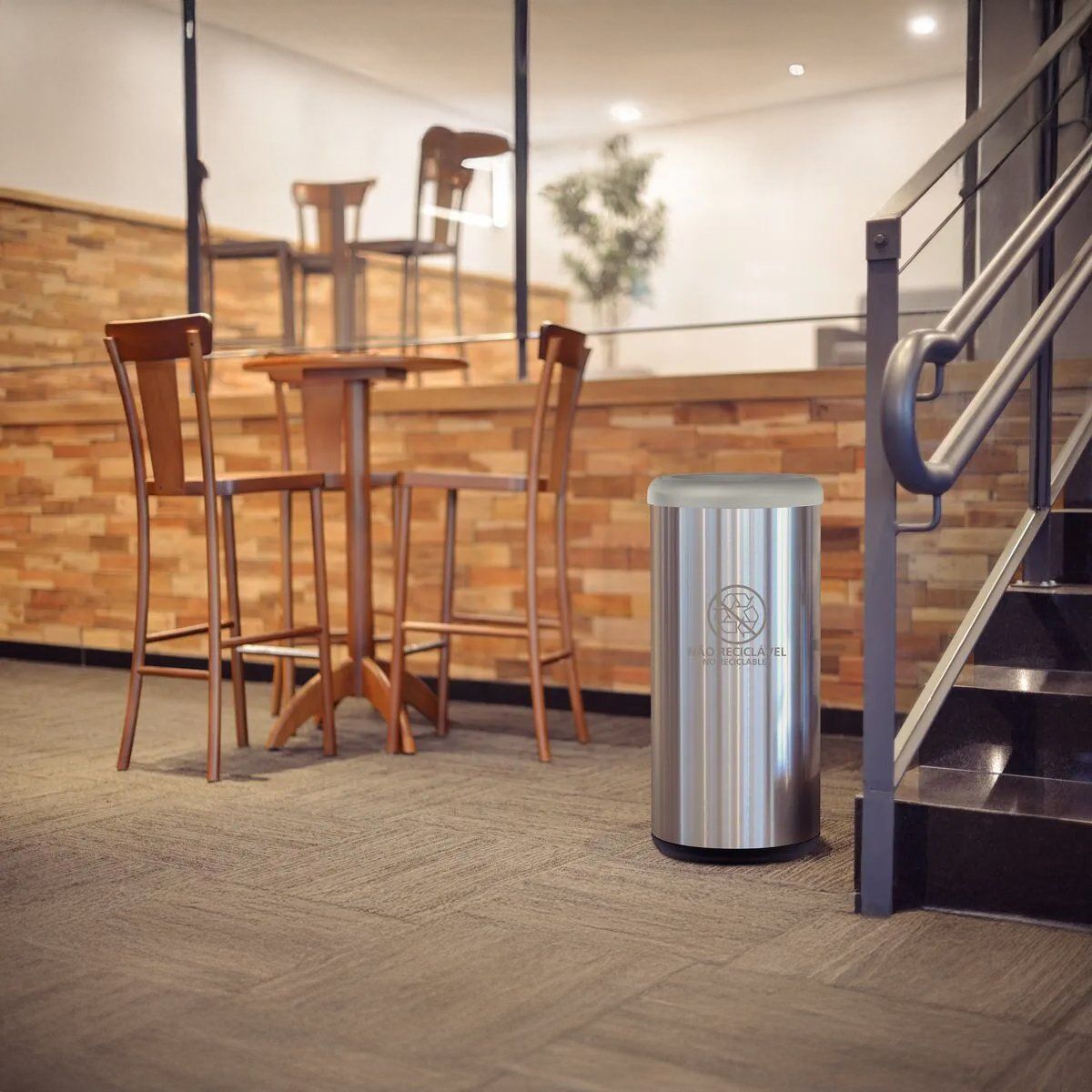 TRAMONTINA - Basurero De Acero Inoxidable 40 L De Capacidad, Aro Gris