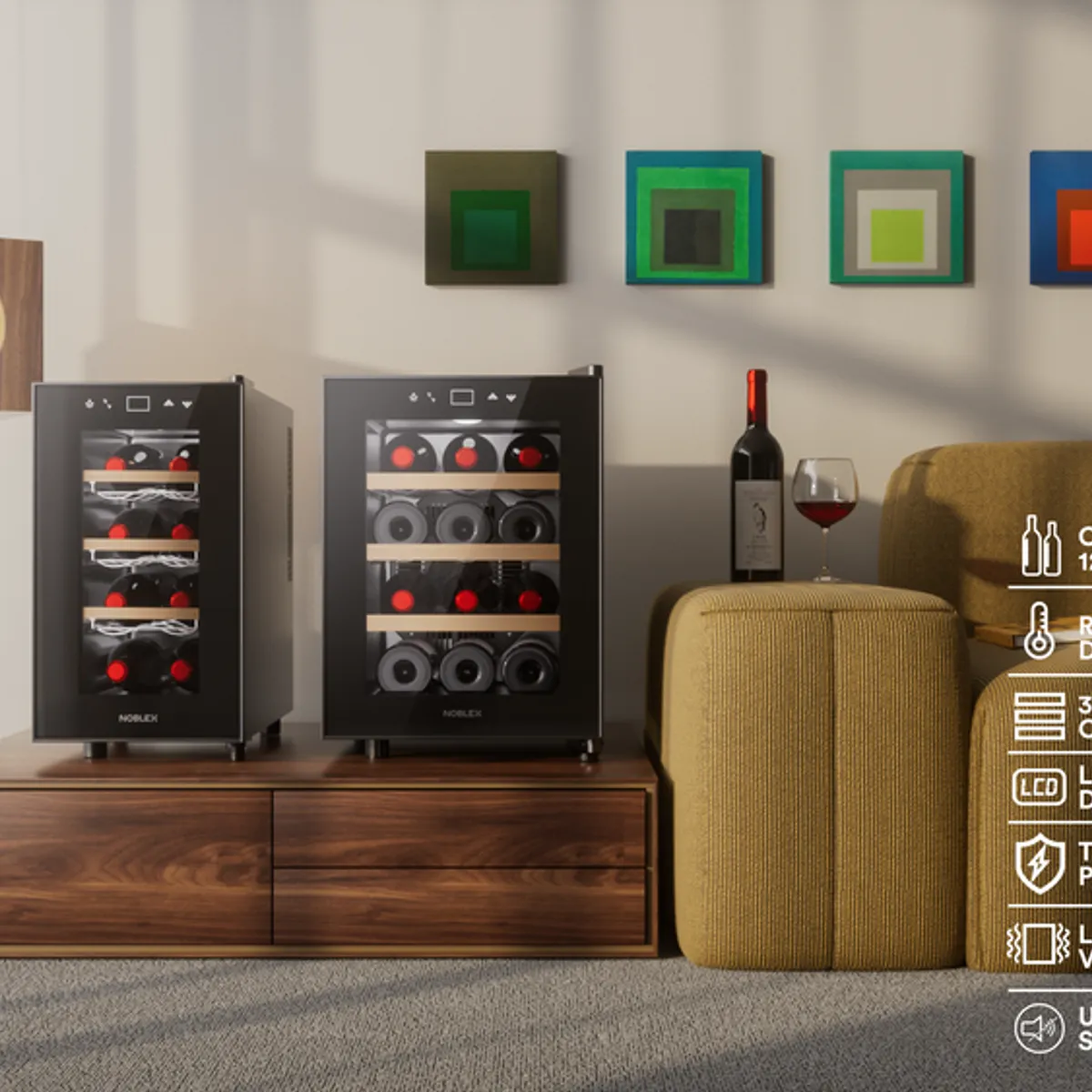 NOBLEX - Cava De Vino Termoeléctrica 12 Botellas Panel Touch Noblex