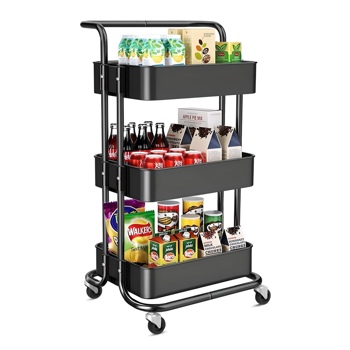 PROCHEF - Carro Multiuso Organizador 3 Niveles 100% Acero Negro