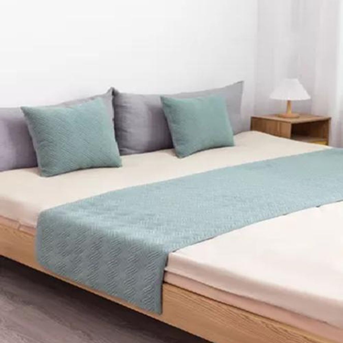 GENERICO - Piecera de cama terciopelo plush king + 2 fundas 70x210 cm color agua
