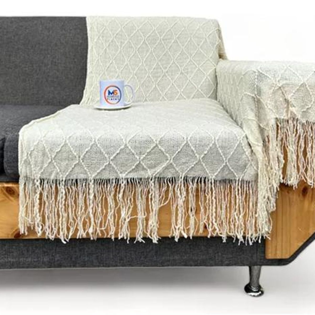 GENERICO - Manta decorativa tejida para sillón piecera o cama color blanco
