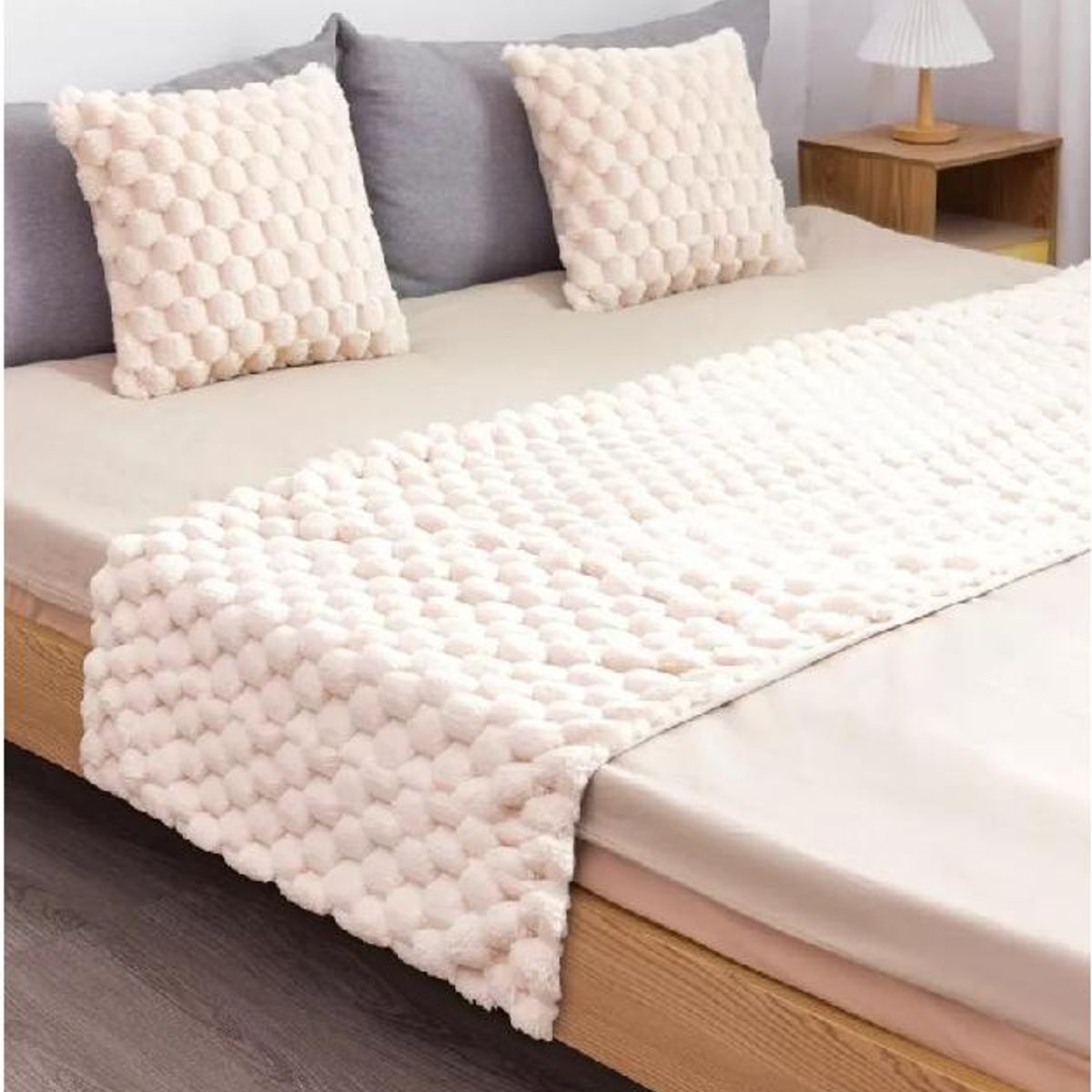 GENERICO - Piecera 70x190 cm + 2 fundas 45x45 cm plush peludita king color crema
