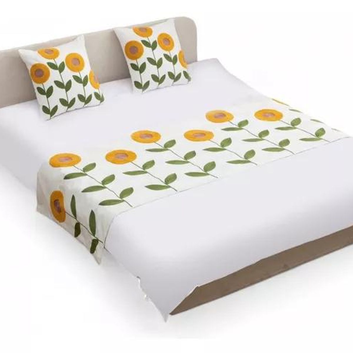 GENERICO - Piecera bordada + 2 fundas de cojín diseño floral 8 color blanco