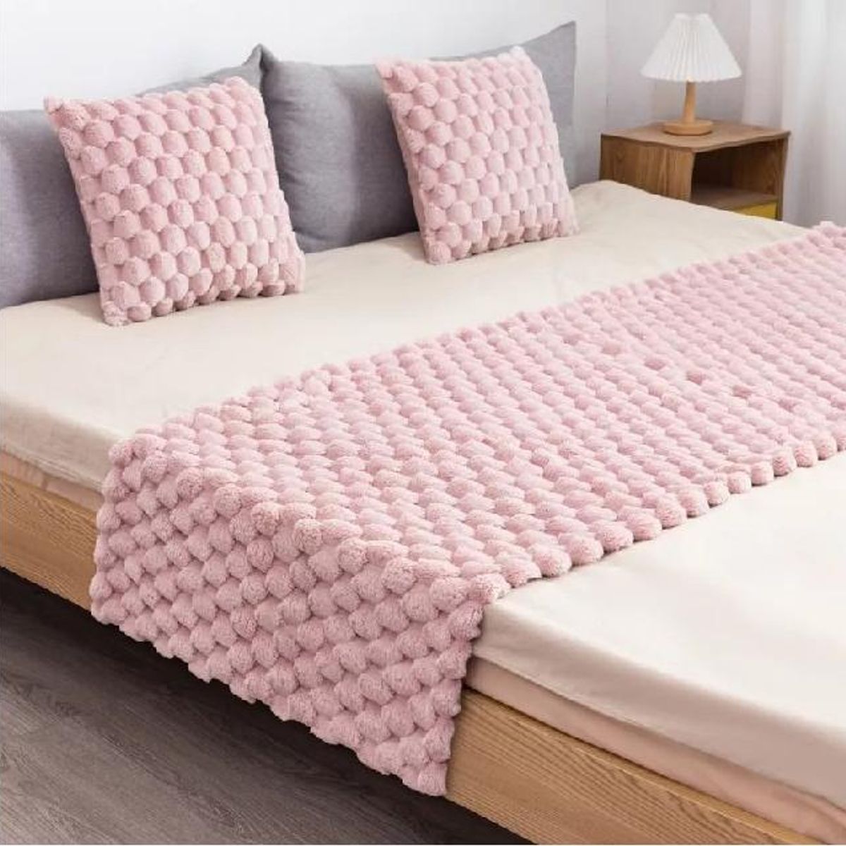 GENERICO - Piecera 70x190 cm + 2 fundas 45x45 cm plush peludita king color rosa
