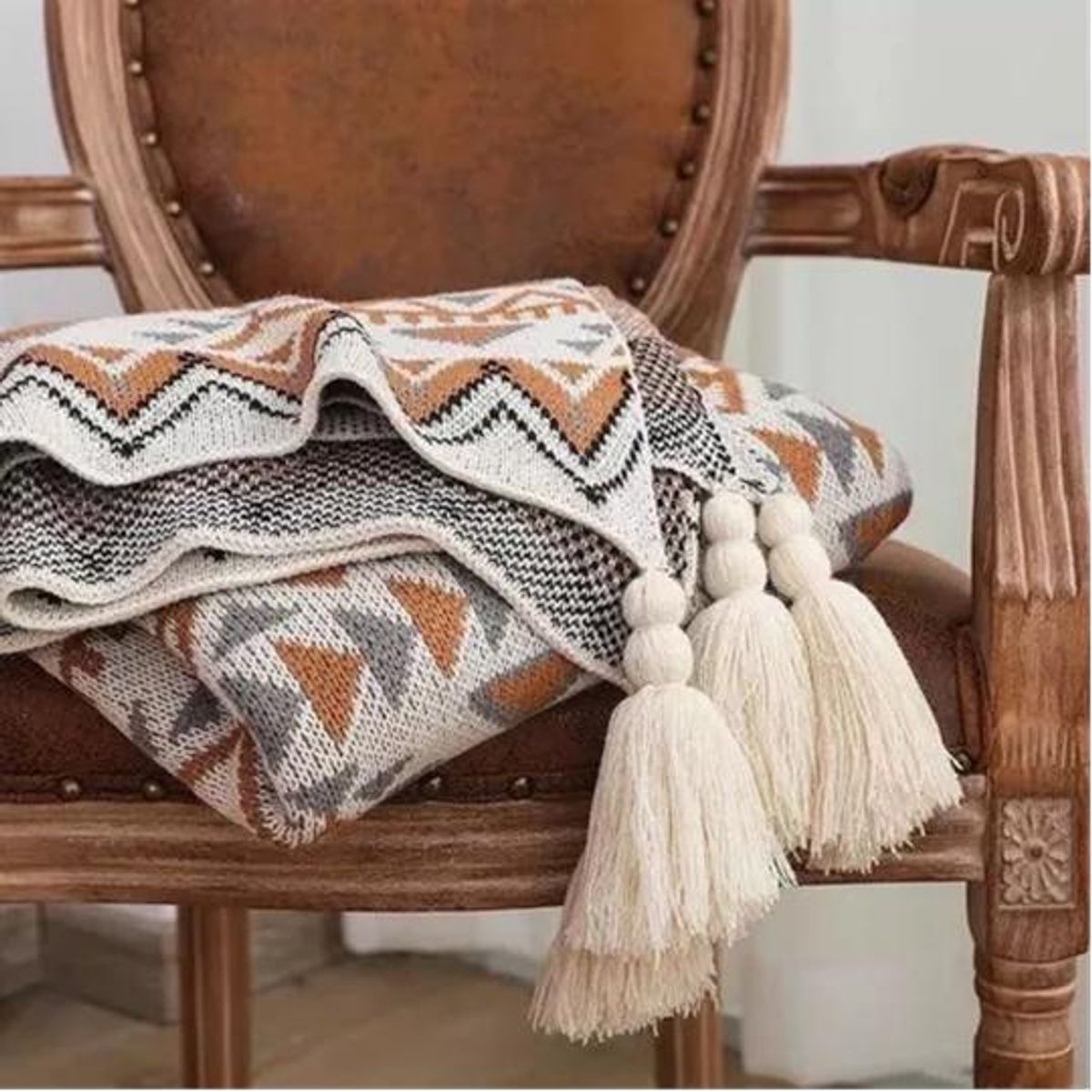 GENERICO - Manta decorativa tejida para sillón piecera o cama bohemia multicolor