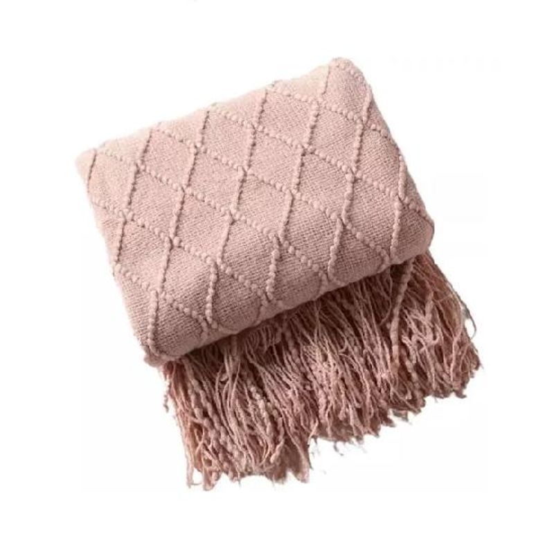 GENERICO - Manta decorativa tejida para sillón piecera o cama color rosa