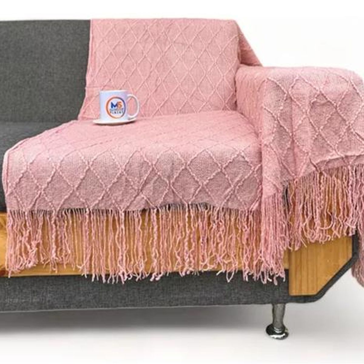 GENERICO - Manta decorativa tejida para sillón piecera o cama color rosa