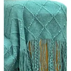 GENERICO - Manta decorativa tejida para sillón piecera o cama color turquesa