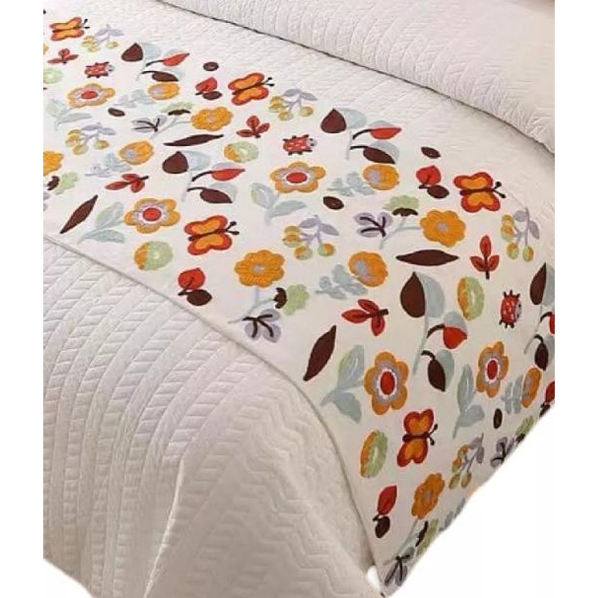 GENERICO - Piecera bordada para cama sin fundas de cojín diseño 9 color crema