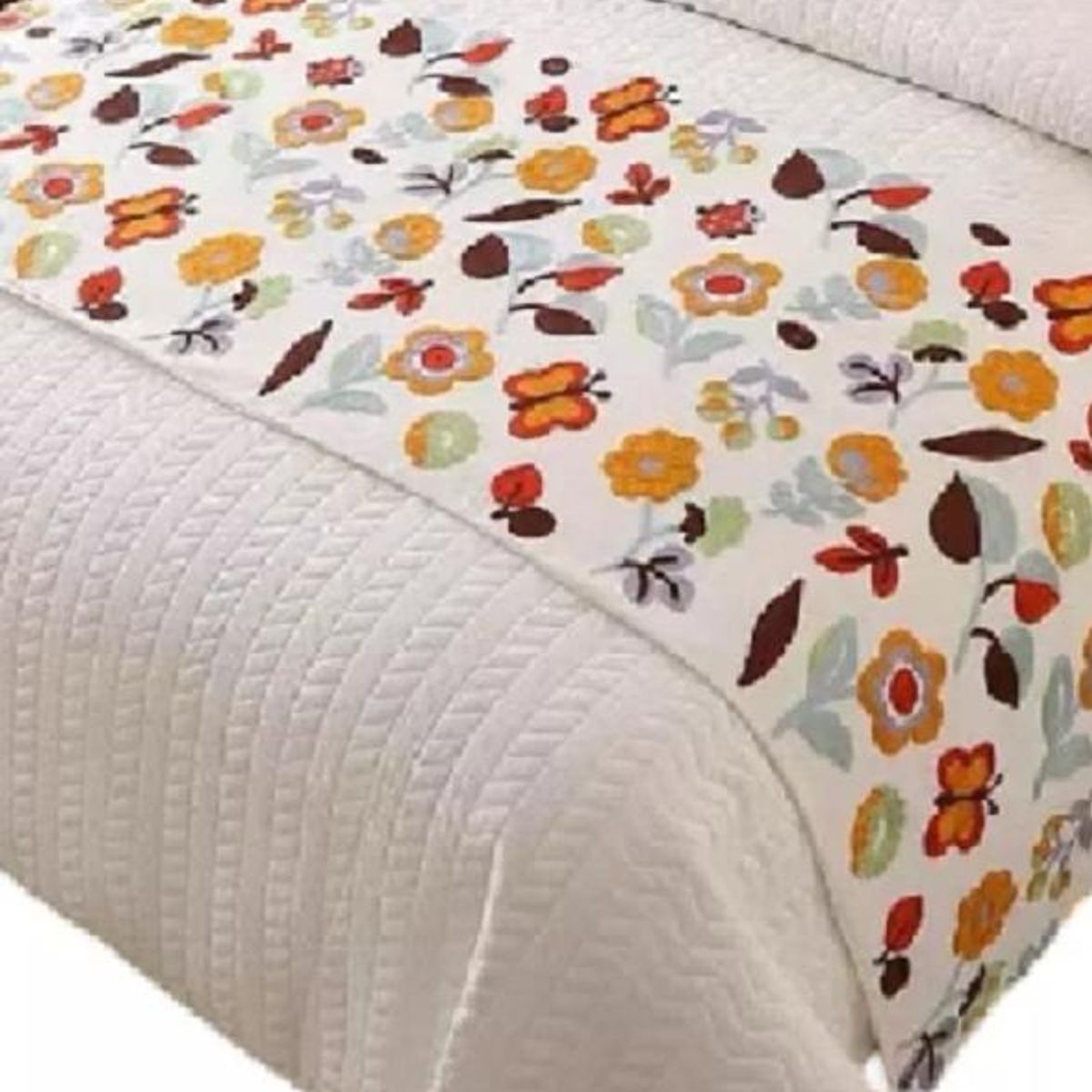 GENERICO - Piecera bordada para cama sin fundas de cojín diseño 9 color crema