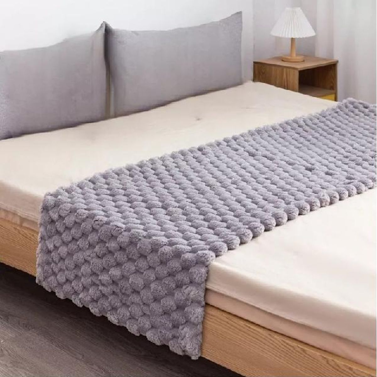 GENERICO - Piecera plush peludita 2 plazas o king 70x190 cm color gris claro